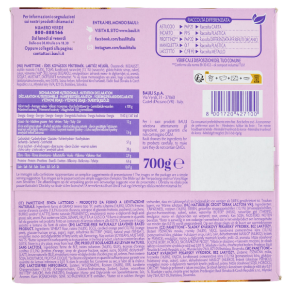 Bauli il Panettone Senza Lattosio Classico 700 g