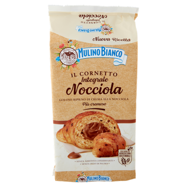 Mulino Bianco Cornetti Integrali alla Nocciola Merenda con 100% Farina Integrale 6 pezzi 300g