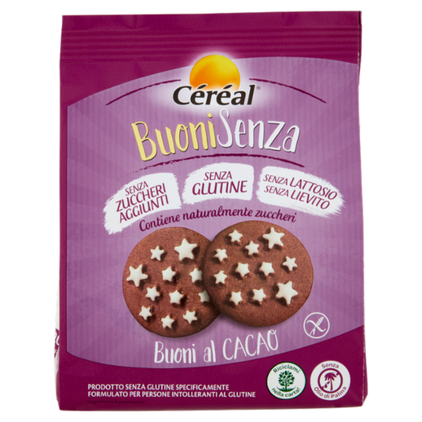 Céréal BuoniSenza Buoni al Cacao, biscotti senza glutine, lievito e zuccheri aggiunti - 200 g
