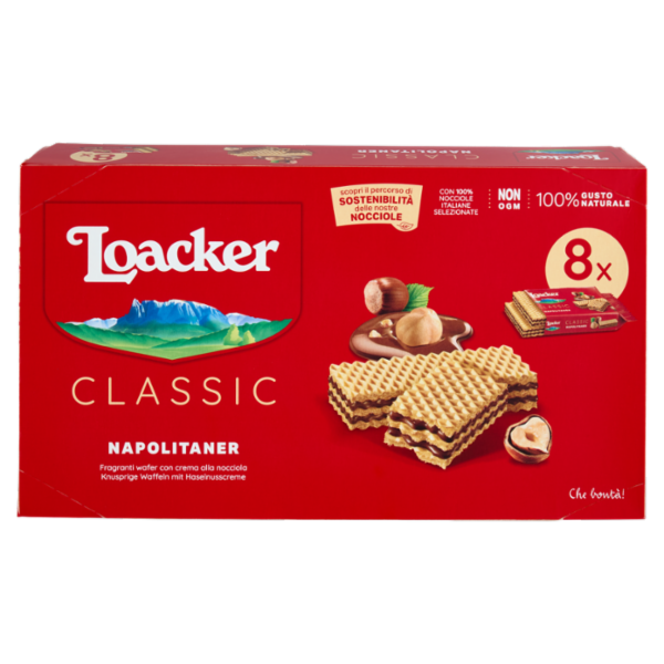 Loacker Classic Napolitaner Wafer con crema alle Nocciole 100% Italiane Wafers 45gx8
