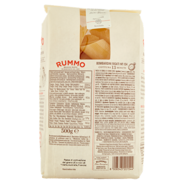 Rummo Le Leggendarie Bombardini Rigati N° 154 500 g