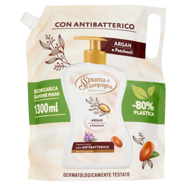 Spuma di Sciampagna Benessere Sapone crema Argan e Patchouli Ecoricarica 1300 ml