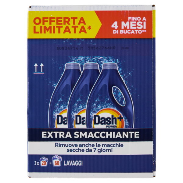 Dash Power Detersivo Liquido Lavatrice, Azione Extra-Smacchiante, 3x20 Lavaggi=60 Lavaggi 3x900ml