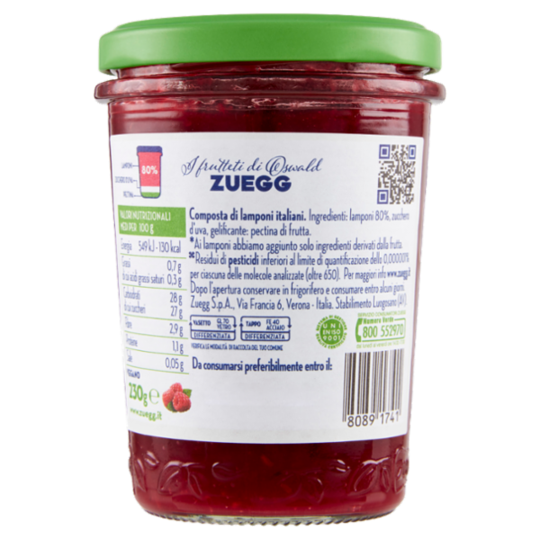 Zuegg I frutteti di Oswald Zuegg Zero Residui 100% da Frutta* Lamponi Italiani 230 g