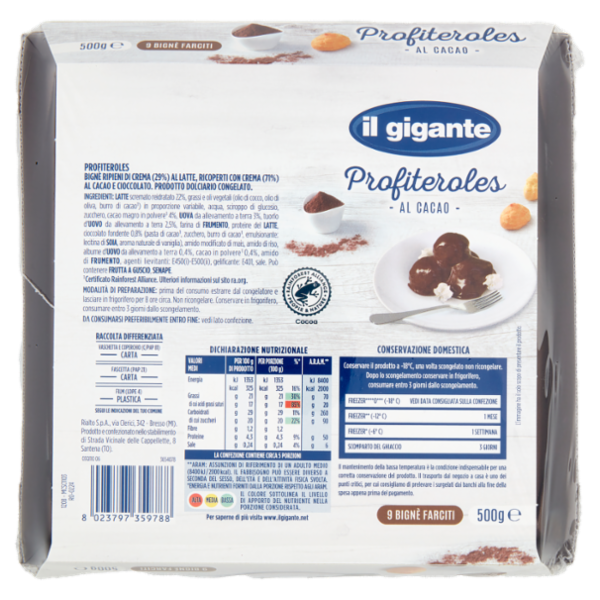 IL GIGANTE Profiteroles al Cacao Congelati 500 g