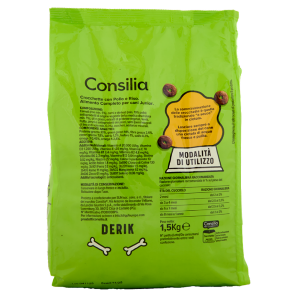 Consilia Derik Cane Junior Crocchette con Pollo e Riso 1,5 kg