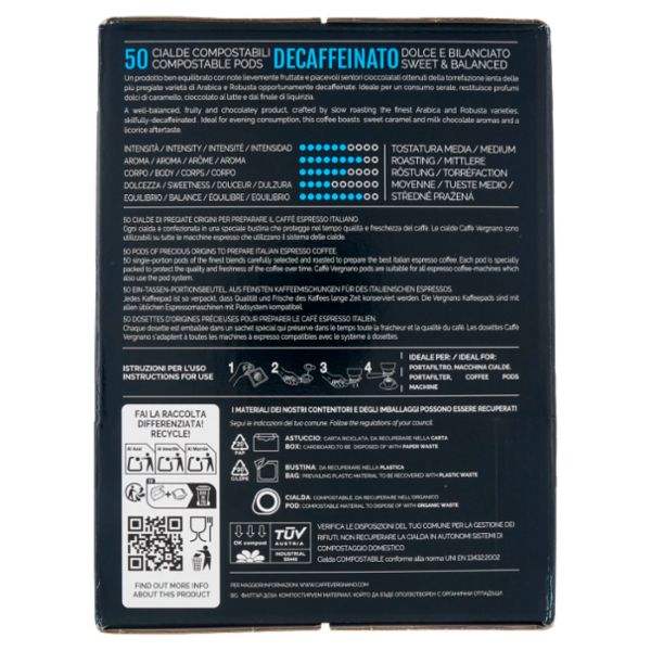 Caffè Vergnano 1882 Decaffeinato Cialde Compostabili 50 x 6,94 g
