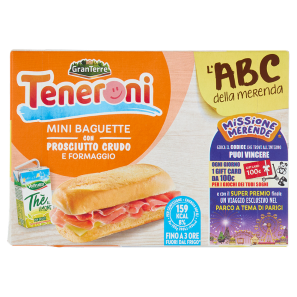 Teneroni l'ABC della merenda Mini Baguette con Prosciutto Crudo e Formaggio