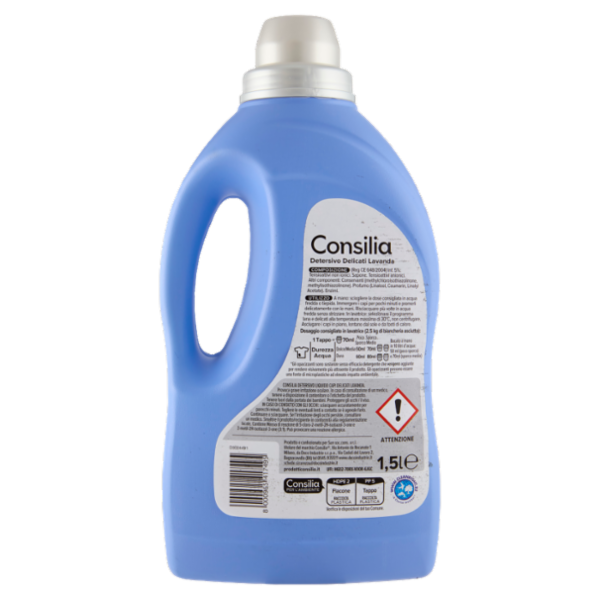 Consilia Detersivo a Mano e in Lavatrice Liquido Capi Delicati Lavanda 25 Lavaggi 1,5 L