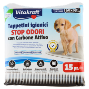 Vitakraft Tappetini Igienici Stop Odori Con Carbone Attivo 60x60 Cm 15 Pz