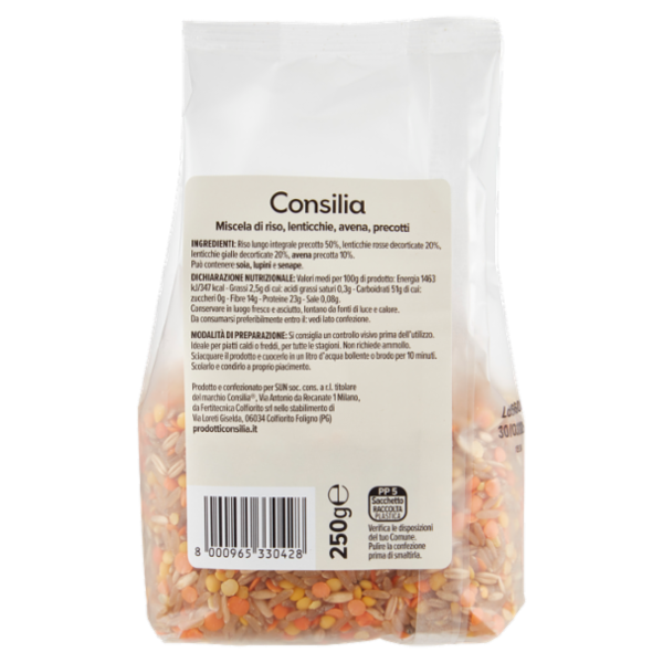 Consilia Cereali e Legumi Secchi Misto Riso Thai, Lenticchie e Avena 250 g