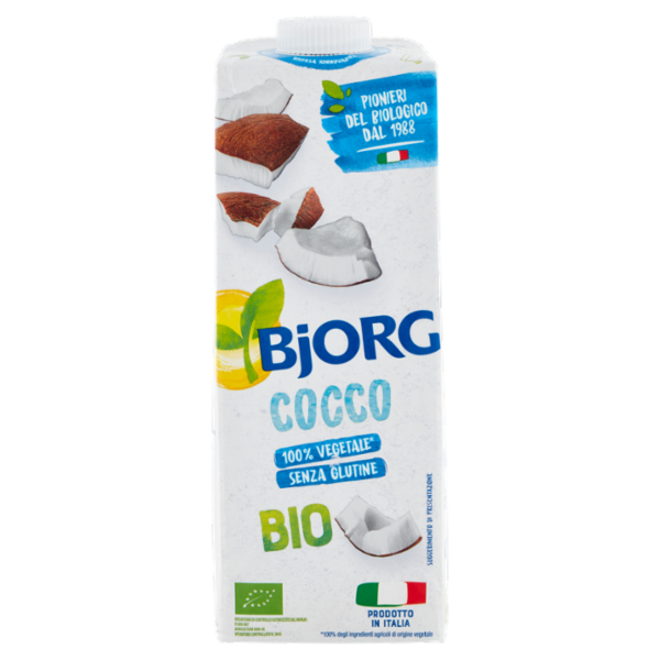 BJORG Latte di Cocco Bevanda Bio, 100% Ingredienti Vegetali, Senza Glutine, Prodotto in Italia, 1L