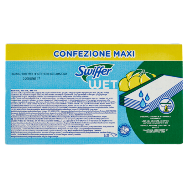 Swiffer Wet Panni Umidi Lavapavimenti Limone - Ricarica 40 Salviette