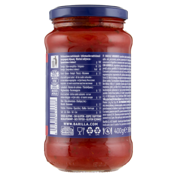 Barilla Sugo Arrabbiata Pomodoro e Peperoncino con 100% Pomodoro Italiano Condimento per Pasta 400g