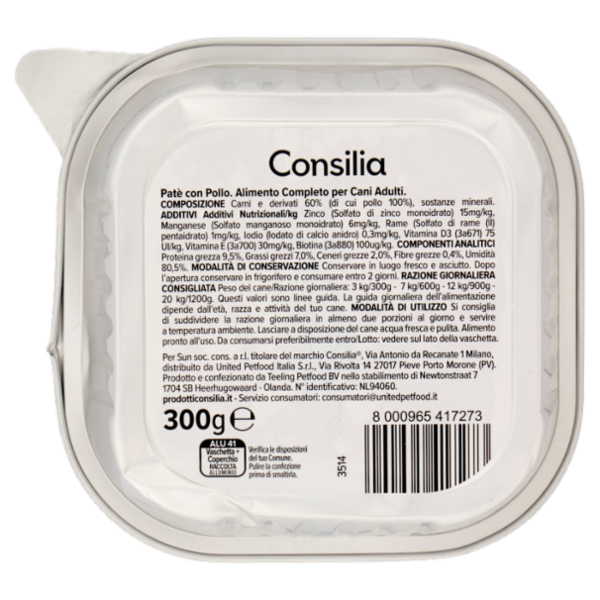 Consilia Cane Paté con Pollo Mono Proteico 300 g