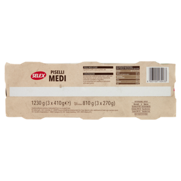 Selex Piselli Medi Lessati 3x410 g