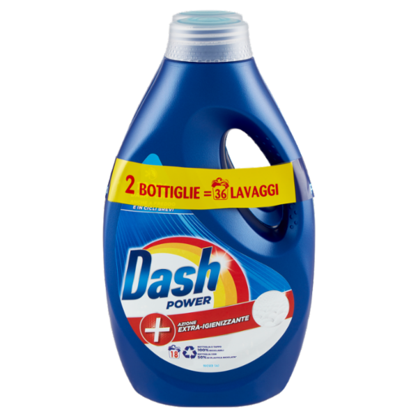 Dash Power Detersivo Liquido Lavatrice, Azione Extra-Igienizzante, 2x18 Lavaggi = 36 Lavaggi 2x900ml