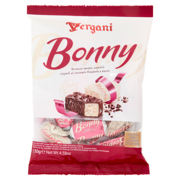 Vergani Bonny Torroncini morbidi assortiti ricoperti di cioccolato fondente e bianco 130 g