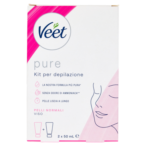 Veet Pure Kit Completo Depilazione Viso, Crema Depilatoria e Crema Post Epilazione, 2x 50 ml