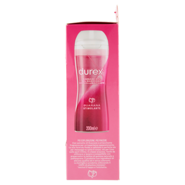 Durex Massage 2 in 1, Gel Lubrificante Intimo a Base Acqua e Gel per Massaggi, con Guaranà, 200 ml