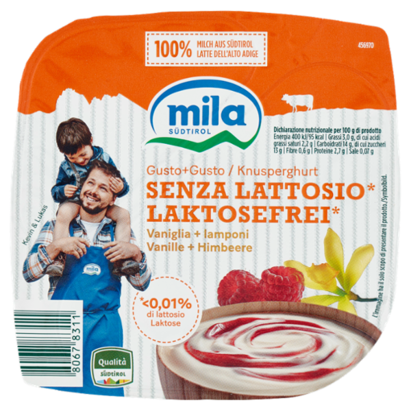 mila Gusto+Gusto Senza Lattosio* Vaniglia + lamponi 150 g