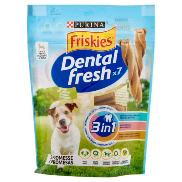PURINA FRISKIES Dental fresh Snack igiene orale e dentale taglia S busta 7 bastoncini 110 g