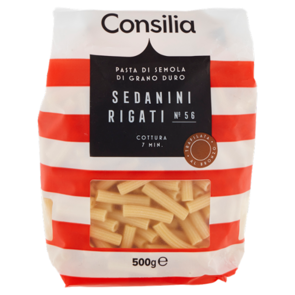 Consilia Pasta di Semola Trafilata al Bronzo Sedanini Rigati 500 g
