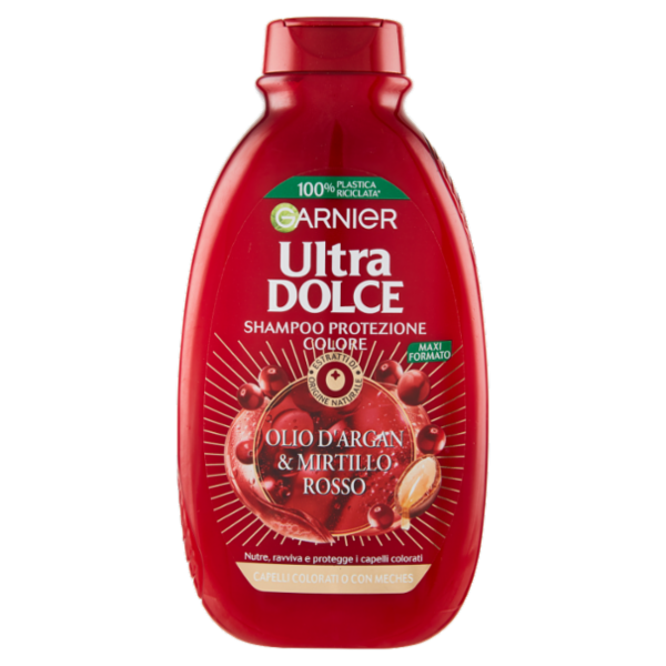Garnier Ultra Dolce Shampoo all'Olio di Argan e Mirtillo Rosso per capelli colorati, 300 ml