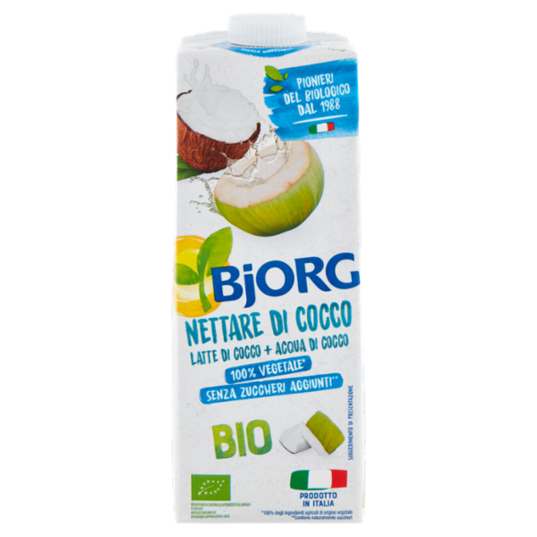 BJORG Nettare di Cocco Bevanda Vegetale Bio, Acqua di Cocco e Latte di Cocco, Prodotto in Italia, 1L