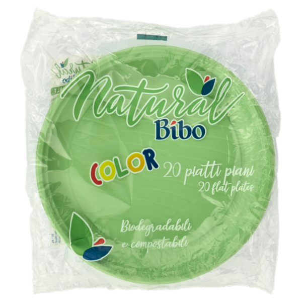 Natural Bibo Color piatti piani Verdi Biodegradabili e compostabili 20 pz