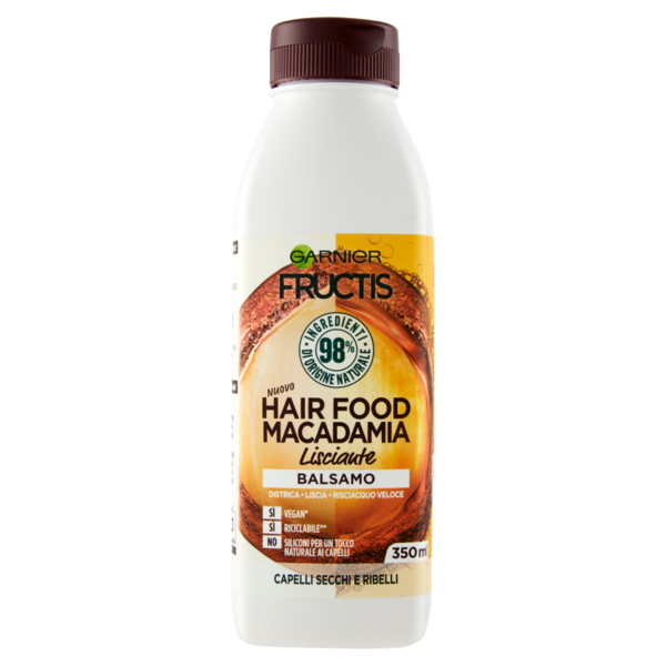 Garnier Fructis Hair Food, Balsamo lisciante macadamia per capelli da lisciare, 350 ml