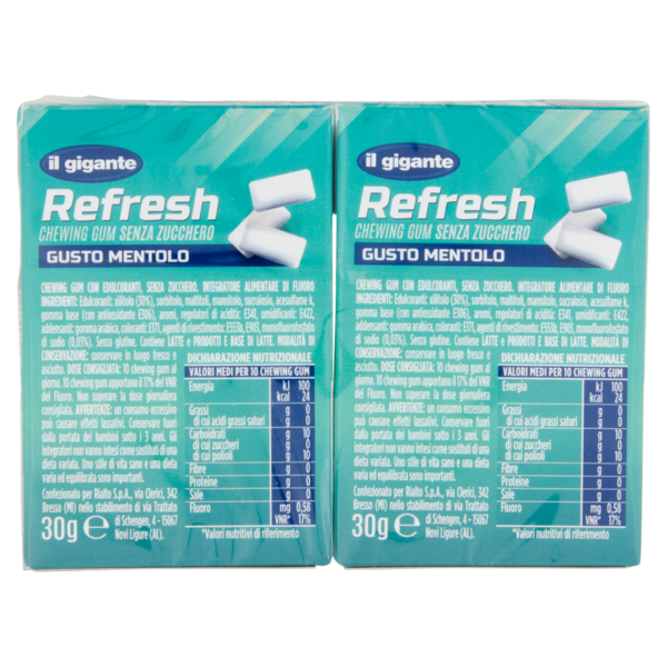 IL GIGANTE Refresh Chewing Gum Senza Zucchero Gusto Mentolo 2 x 30 g