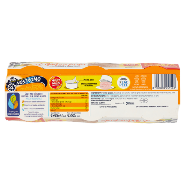 Nostromo il Morbido Tonno all'Olio di semi di Girasole e all'Olio Extravergine di Oliva 6 x 65 g