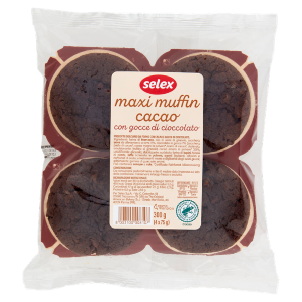 Selex Muffin con Cacao e Gocce di Cioccolato 4x75 g
