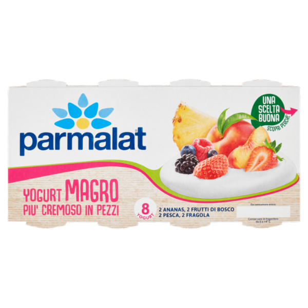 parmalat Yogurt Magro Più Cremoso in Pezzi 2 Ananas, 2 Frutti Bosco, 2 Pesca, 2 Fragola 8 x 125 g