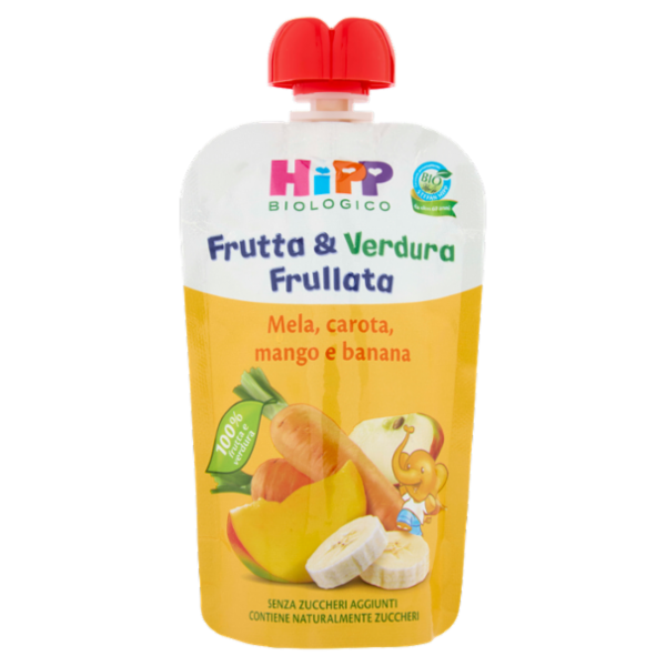 HiPP Biologico Frutta & Verdura Frullata Mela, carota, mango e banana 90 g