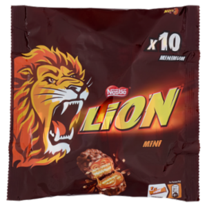 LION Minis Wafer Con Caramello e Cereali Ricoperto Di Cioccolato Al Latte 10 Snack Da 18g