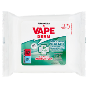 VAPE Derm 100% Origine Vegetale Salviette Antipuntura 12 Pz