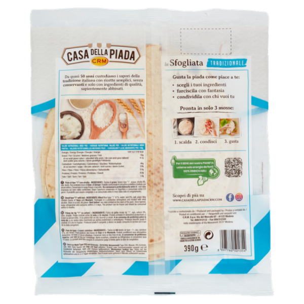 Casa della Piada la Sfogliata Tradizionale Formato Maxi XL 3 Piadine 390 g