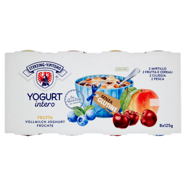 Sterzing Vipiteno Yogurt intero Frutta 2 Mirtillo, 2 Frutta e Cereali, 2 Ciliegia, 2 Pesca 8 x 125 g