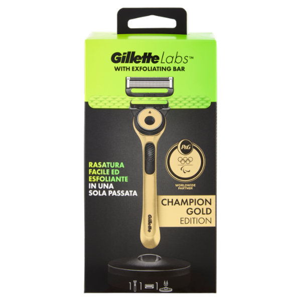Gillette Labs Rasoio da Uomo Champion Gold Edition, 1 Manico + 1 Lametta + 1 Base
