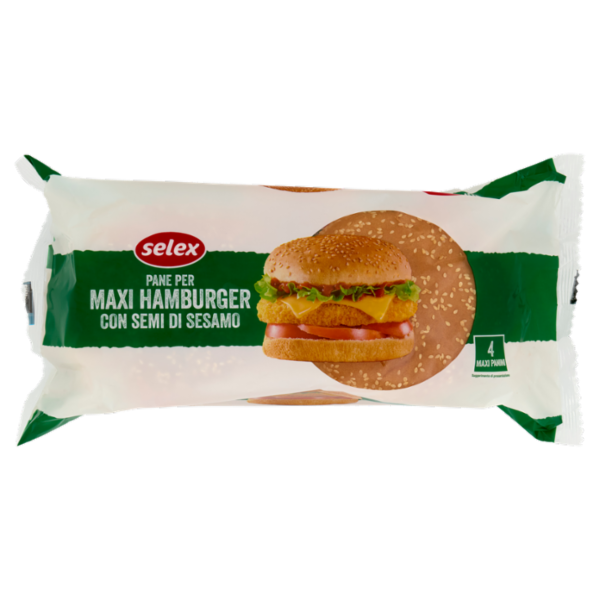 Selex Pane per Maxi Hamburger con Sesamo 4 pezzi 300 g