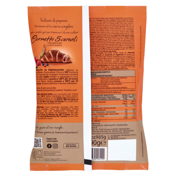 Tre Marie Cornetto 5 cereali con Farcitura ai Frutti di Bosco 6 x 65 g