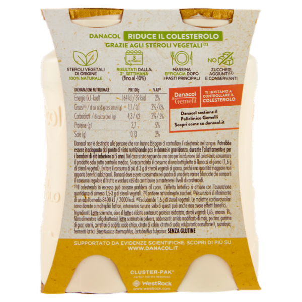 DANACOL Yogurt da bere, Riduce il Colesterolo grazie agli Steroli Vegetali, gusto Ananas, 4x100g