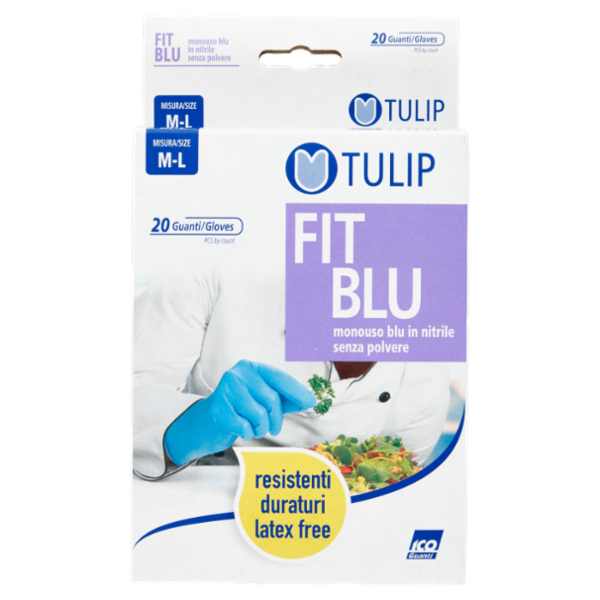 Tulip Fit Blu Guanti monouso blu in nitrile senza polvere Misura M-L 20 pz