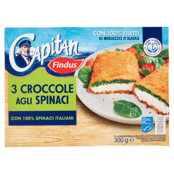 Capitan Findus 3 Croccole agli Spinaci con 100% Filetti di Merluzzo 300 g