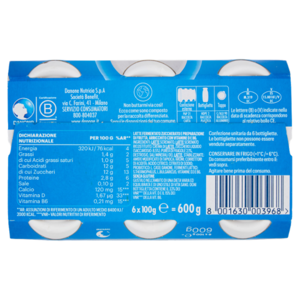 ACTIMEL, Yogurt da Bere con Vit B6 e D per il Sistema Immunitario, gusto fragola, 6X100G