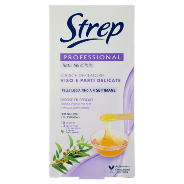 Strep Professional Strisce Depilatorie Viso e Parti Delicate 10 Strisce + 3 Salviettine