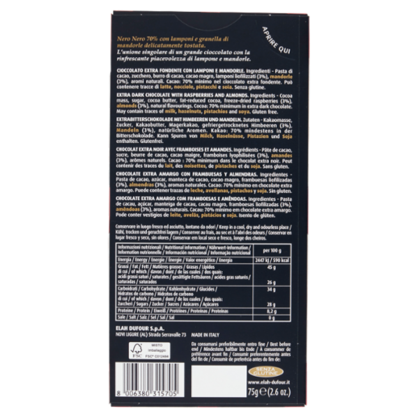 Novi NeroNero 70% Cacao Lampone 75 g