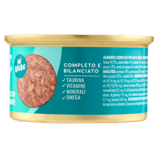 ADoC Complete For Cats Filetti di Tonnetto con Patate Dolci e Salmone in Brodo 80 g